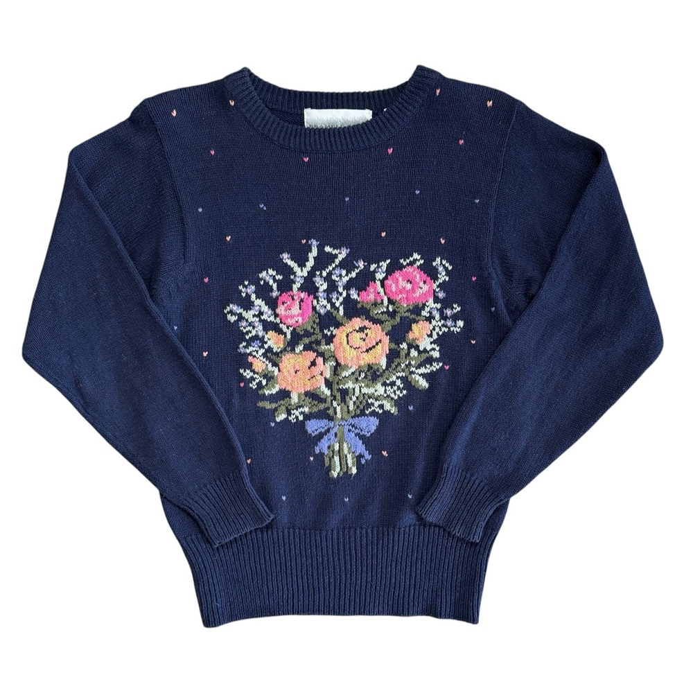 VTG Bramble Lane Floral Needlepoint Sweater Medium Cottage Grandma Granny core